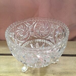 Bohemian Czech Crystal 3-Toed Centerpiece Bowl Pinwheel